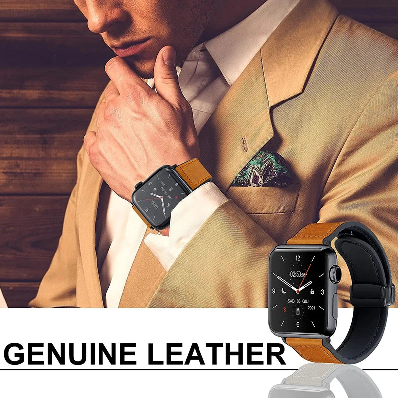 Leather band for Apple Watch 10 Ultra 9 band 46mm 49mm 42mm 44mm 45mm 40mm 41mm band men Silicone Apple Watch Series 9 8 7 SE 6 5