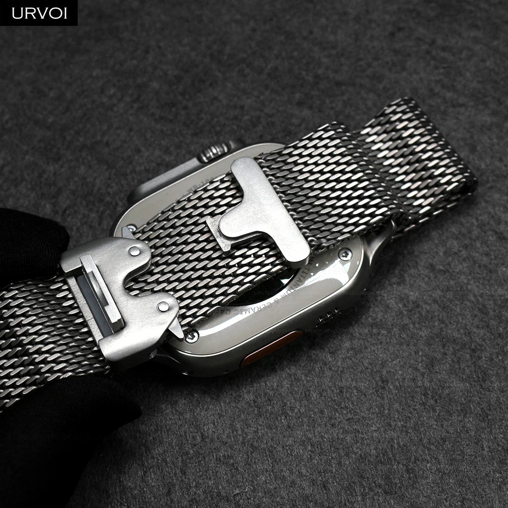 URVOI Titanium Milanese loop for Apple Watch Ultra 3 2 Series 11 10 9 Natural Black band mesh band for Apple Watch parachute buckle
