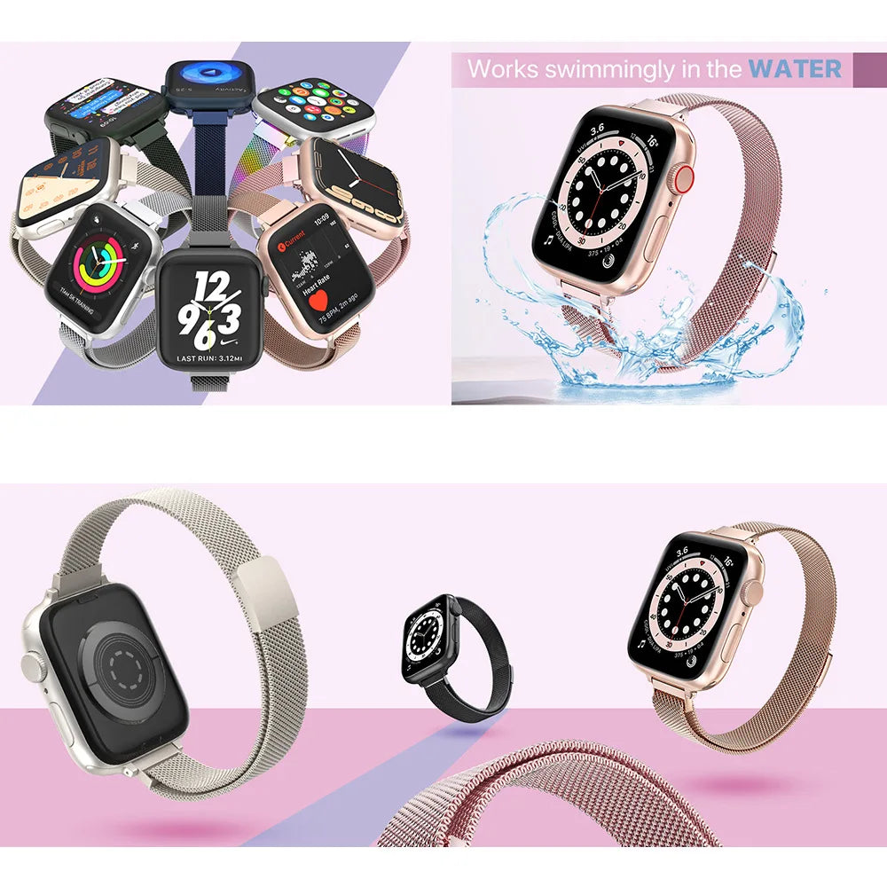 Stainless Steel Milanese band Suit for The Entire Range of Apple Watch Series Thin Stainless Steel Mesh band Magnetic bands