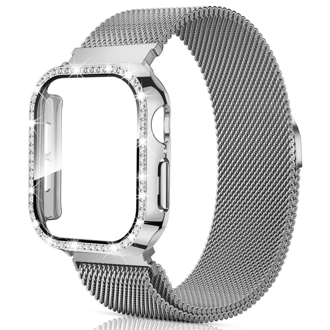 Milanese Loop+ case for Apple Watch Series 44mm 45mm 40mm 41mm 46mm 42mm diamond cover+band Apple Watch 9 8 7 6 5 4 10 Ultra 49mm band