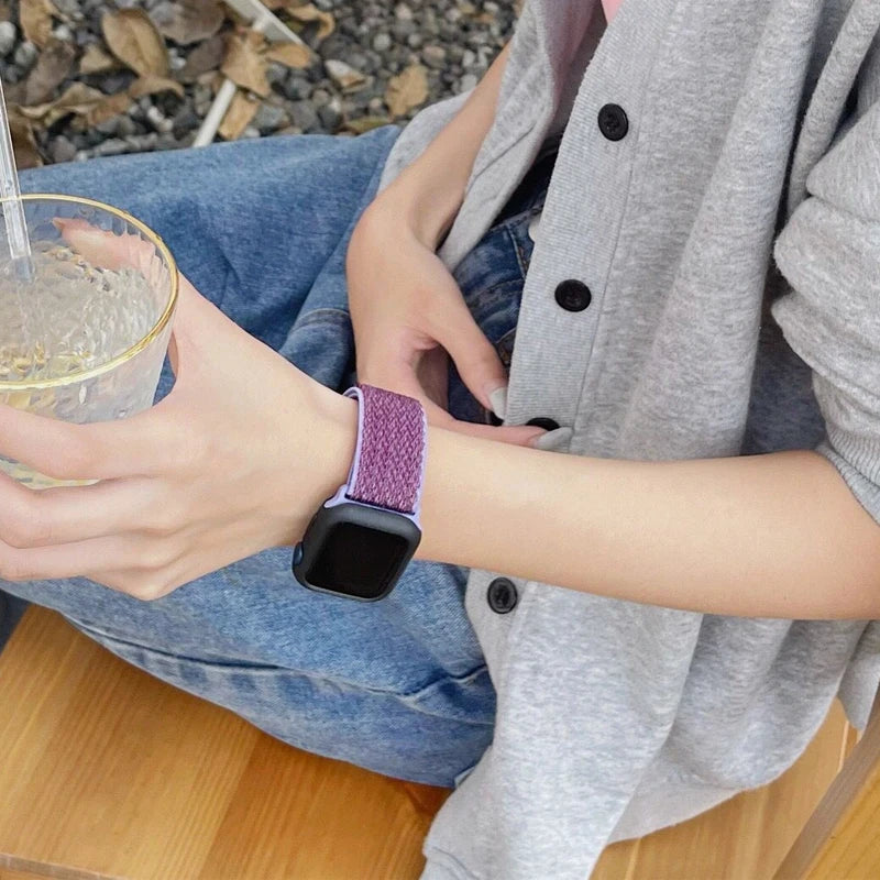 Elastic band for Apple Watch Series 10 9 8 7 6 5 4 SE Ultra 2 49mm 46mm 42mm 41mm 45mm 40mm 44mm Nylon loop band Apple Watch Band