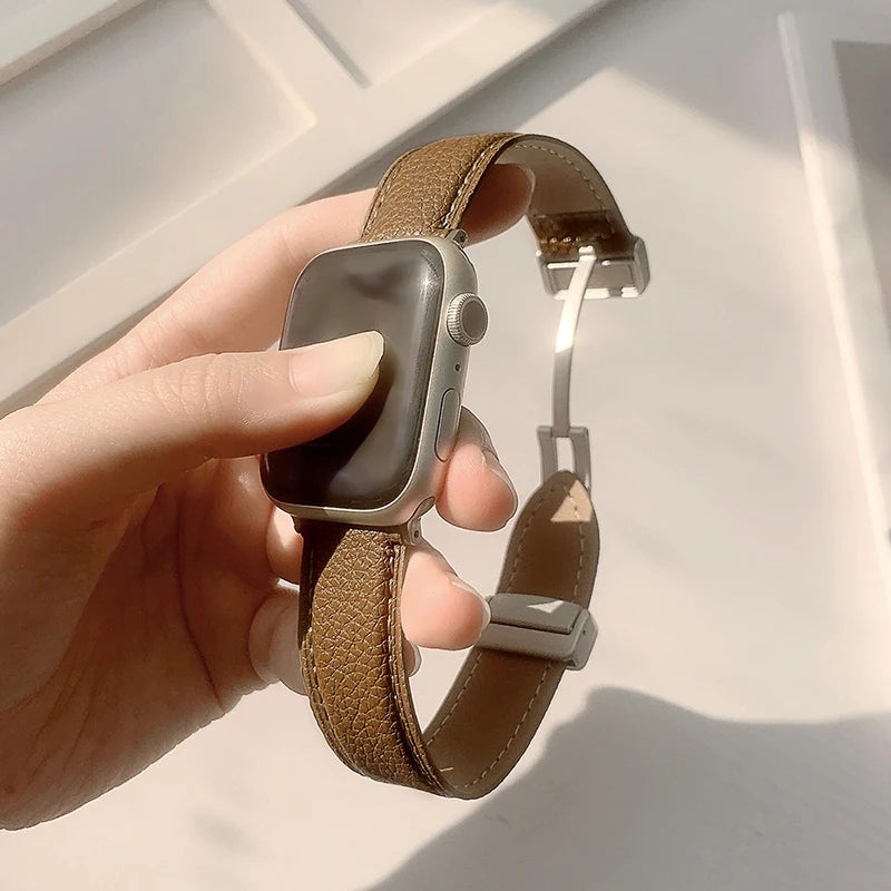 Leather Magnetic Buckle band for Apple Watch 8 7 45mm 41mm Ultra 49mm PU Leather band for Apple Watch Series 6 5 4 3 44mm 42mm 40mm