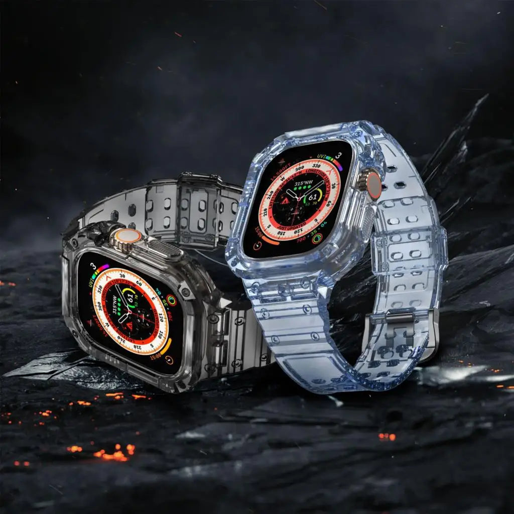 case+band For Apple Watch Ultra band 49mm Accessories Transparent Sport silicone band+Protective Bumper Apple Watch cover 49mm