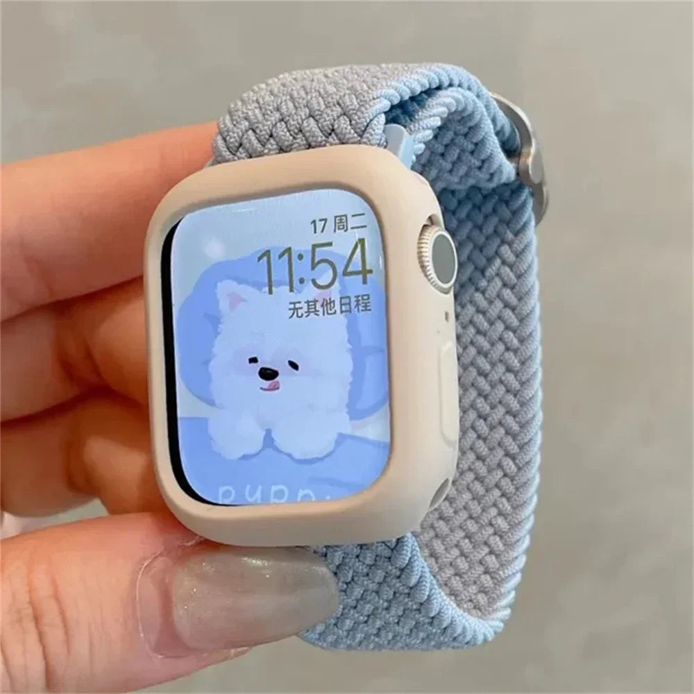 Korean Cute Braied band + Case For Apple Watch band 49mm 46mm 45mm 44mm 38mm 42mm Nylon band For Apple Watch Series 10 9 8 7 6 5 4 3 SE