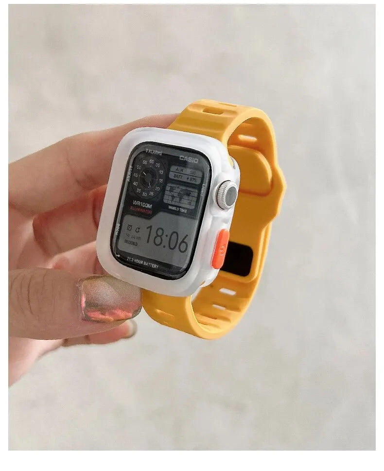 Candy Silicone Case+ band For Apple Watch Series 9 45mm band 8 7 42mm 41mm SE 6 5 4 3 2 1 44mm 40mm 38mm Apple Watch Ultra 2 49mm
