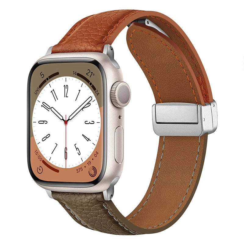 Leather Magnetic Buckle band for Apple Watch 8 7 45mm 41mm Ultra 49mm PU Leather band for Apple Watch Series 6 5 4 3 44mm 42mm 40mm