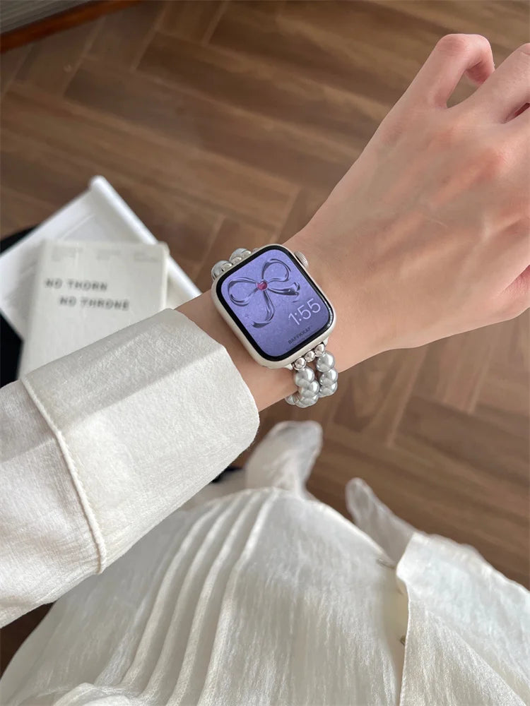 Luxury Diamond Bow band For Apple Watch Ultra Series 9 8 7 42mm 45mm 49mm Pearl Women band For Apple Watch 38mm 40mm 41mm 6 5 SE 4