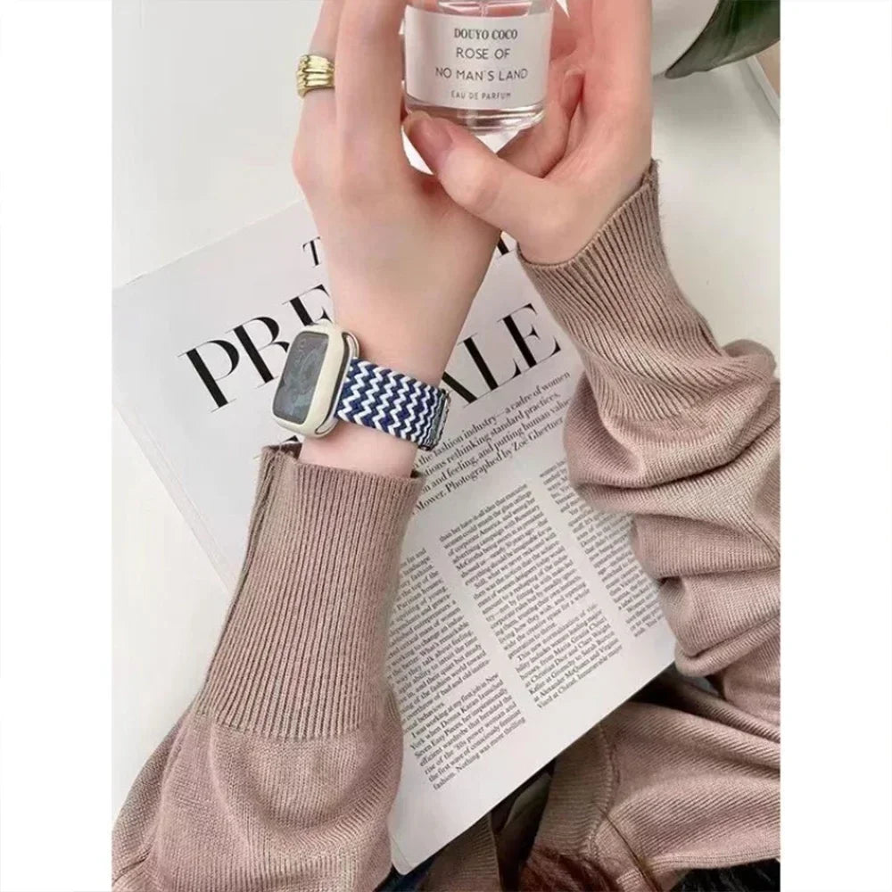 Korean Cute Braied band + Case For Apple Watch band 49mm 46mm 45mm 44mm 38mm 42mm Nylon band For Apple Watch Series 10 9 8 7 6 5 4 3 SE