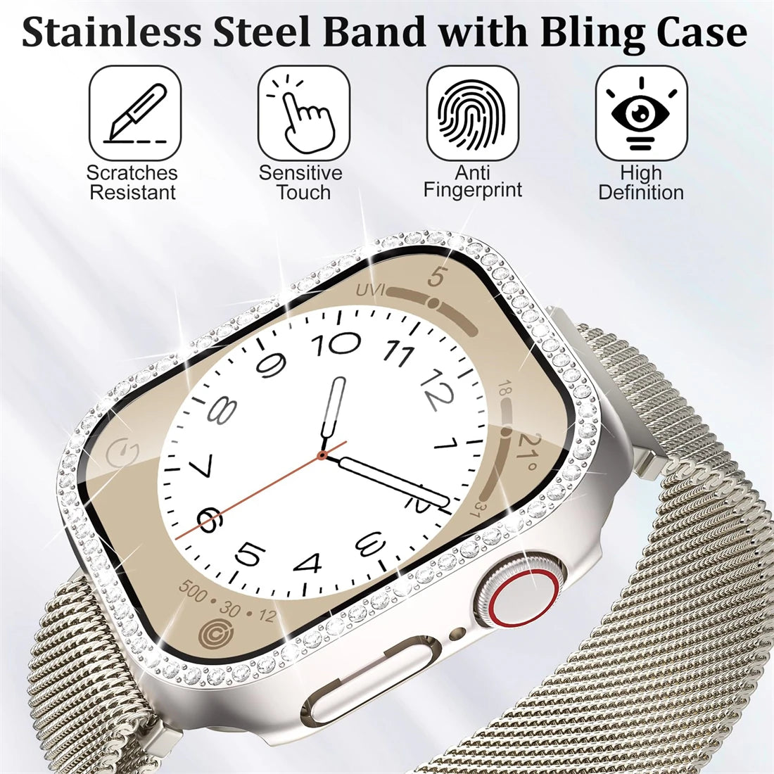 Milanese Loop+ case for Apple Watch Series 44mm 45mm 40mm 41mm 46mm 42mm diamond cover+band Apple Watch 9 8 7 6 5 4 10 Ultra 49mm band