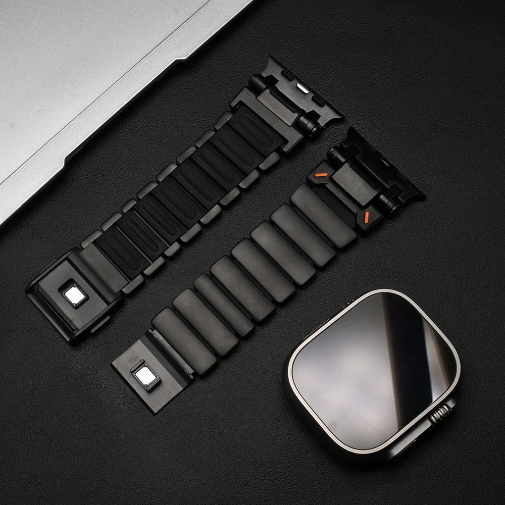 Magnetic Titanium band for Apple Watch Ultra 3 2 49mm Rubber Men band For Apple Watch 11 10 46mm 9 8 7 6 5 4 SE3 44mm 45mm band