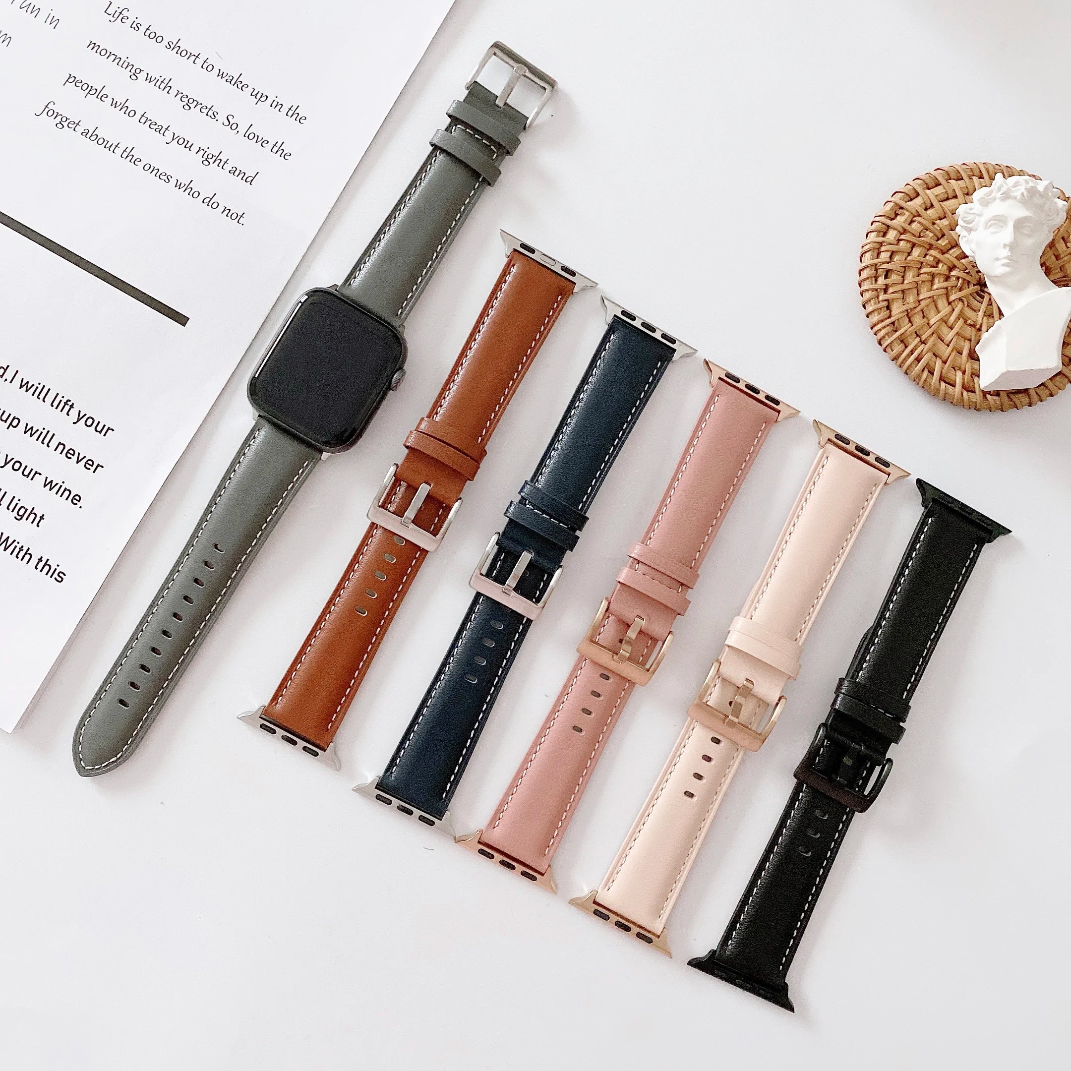 Simple Luxury Leather band For Apple Watch Ultra 3 2 49mm 46mm 40mm 44mm 42mm 41mm 45mm Series 11 10 9 8 7 SE 6 Apple Watch Band
