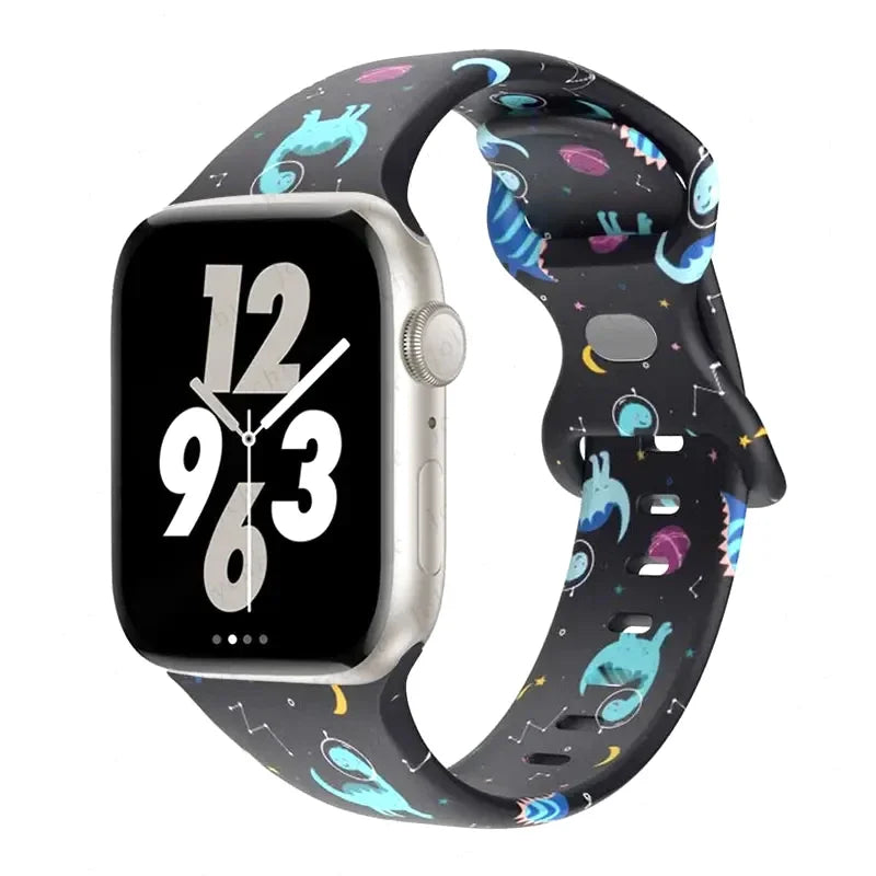 Printed Floral band For Apple Watch Ultra band 49mm 41mm 40mm 38mm 45mm 44mm 42mm Silicone band Apple Watch Series 9 8 7 SE 6 5 4 3