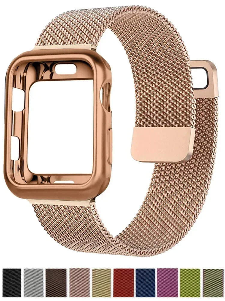 Milanese Case+band for Apple Watch band 10 9 8 7 6 SE 5 46mm 49mm 41mm 40mm 44mm 42mm watch band For Apple Watch Series 9 Correa 45mm