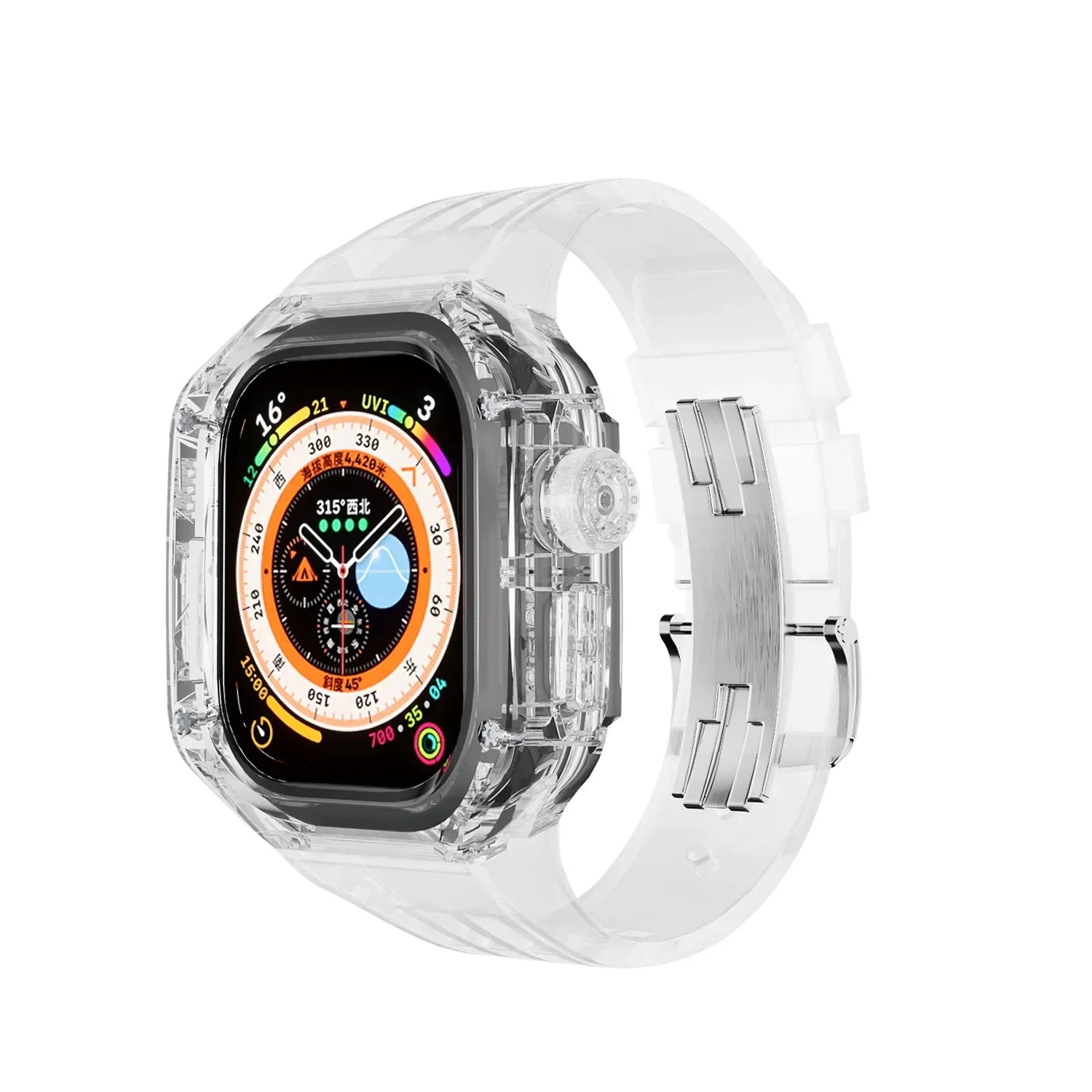 Transparent Luxury Case for Apple Watch Ultra 49mm 45mm 44mm , Stainless Steel Buckle band for Apple Watch 8 7 6 5 4 DIY Modification