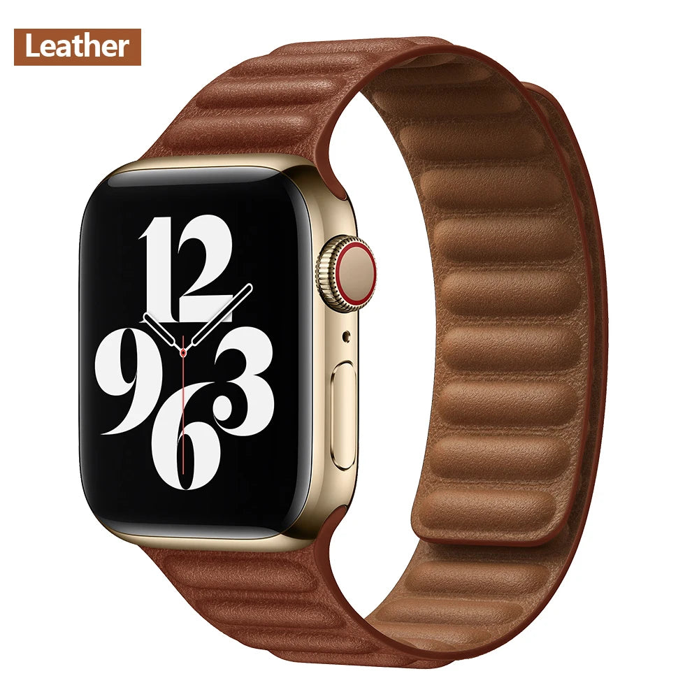 Leather band for Apple Watch band 49mm 46mm 42mm 41mm 44mm Original Magnetic Loop Link band Apple Watch 10 11 9 8 7 SE Ultra 2 3