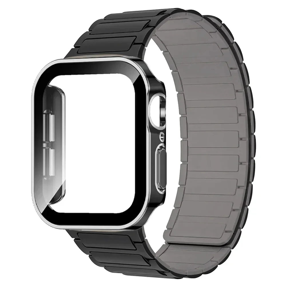 Case+Magnetic band for Apple Watch band 44mm 40mm 49mm 45mm 41mm 38mm Silicone band Apple Watch Series 9 8 7 6 3 SE Ultra 2 band