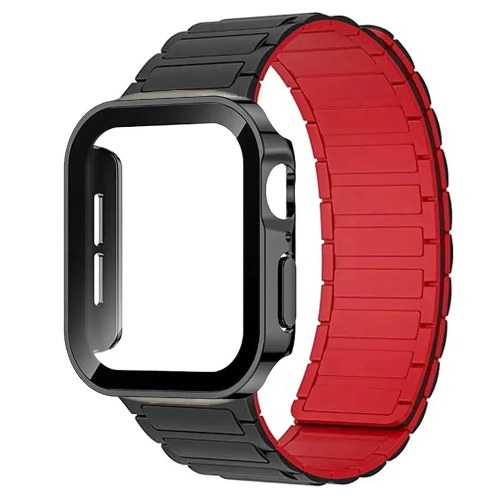 Case+Magnetic band for Apple Watch band 44mm 40mm 49mm 45mm 41mm 38mm Silicone band Apple Watch Series 9 8 7 6 3 SE Ultra 2 band