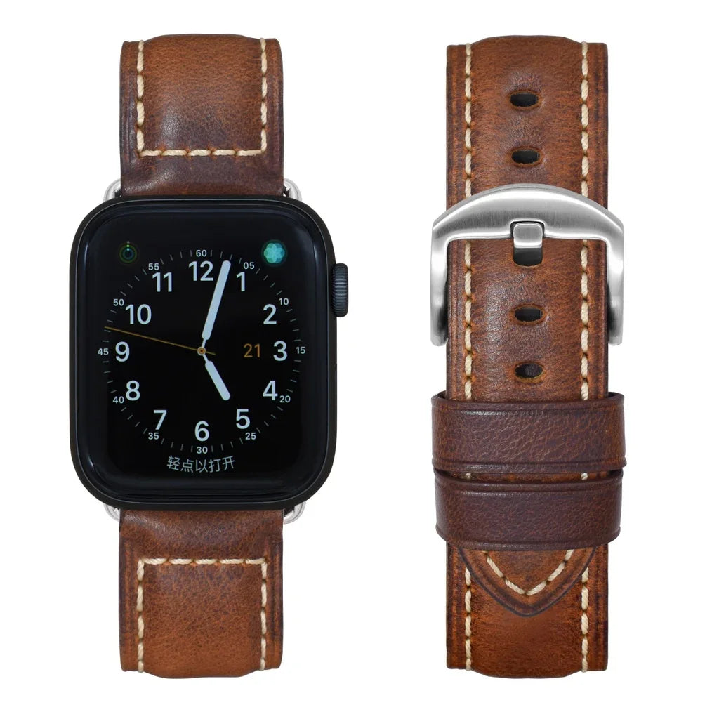 Vintage Cow Leather Watch band for Apple Watch band for Series 9 8 Ultra 2 49mm 45mm 44mm 41mm 42mm 40mm Leather band for Apple