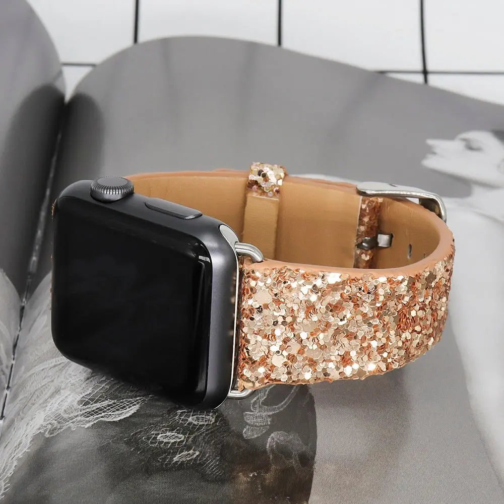 Leather band for Apple Watch band Ultra 49mm 38mm 40mm Women 42mm 44mm 41mm 45mm Glitter band i Watch Series 7 8 6 5 4 3 2