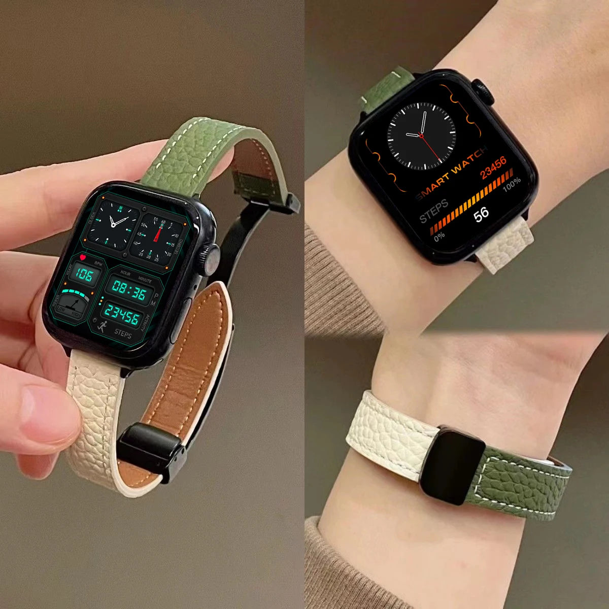 Magnetic Buckle band For Apple Watch 10 42mm 46mm SE 44mm 40mm 9 8 7 41mm 45mm Folding Slim Leather band Apple Watch Series 10 8 7 6 5