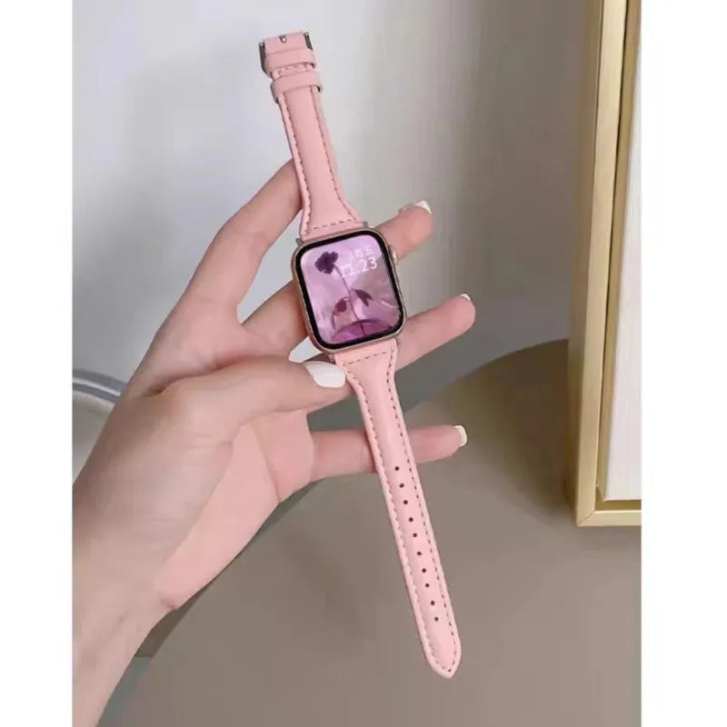 Slim Leather band for Apple Watch band 44mm 45mm 41mm 40mm 38mm wrist women band Apple Watch serie 9 8 7 6 5 4 3 SE Ultra 2 49mm