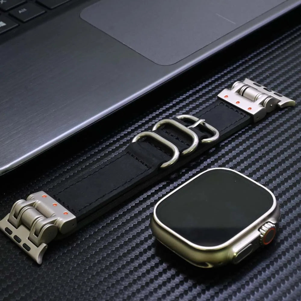 Genuine Leather band for Apple Watch Ultra 2 49mm Series 9 8 7 45mm Loop band for Apple Watch 6 5 4 SE 3 44mm 42mm Ultra 49mm band