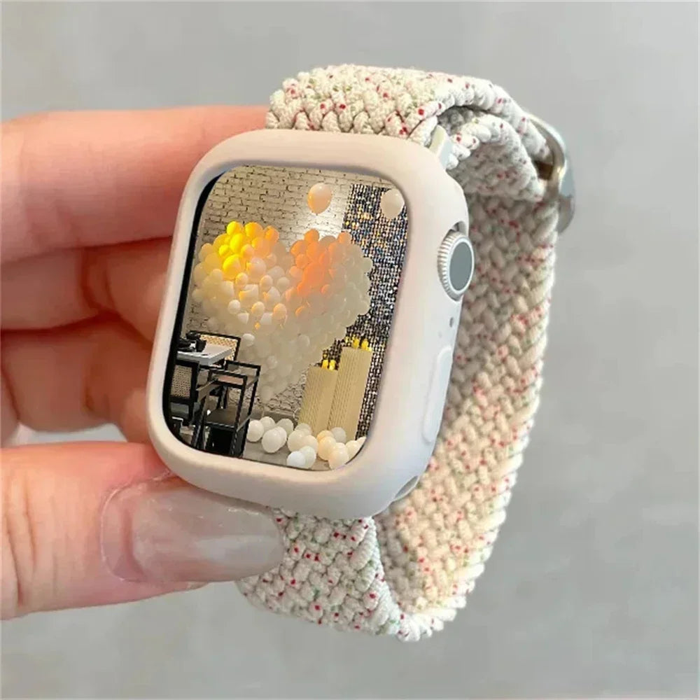 Korean Cute Braied band + Case For Apple Watch band 49mm 46mm 45mm 44mm 38mm 42mm Nylon band For Apple Watch Series 10 9 8 7 6 5 4 3 SE