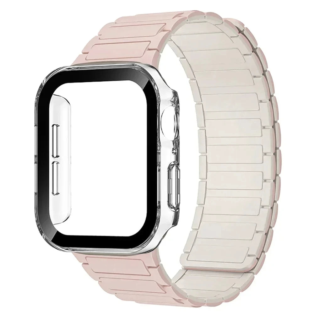 Case+Magnetic band for Apple Watch band 44mm 40mm 49mm 45mm 41mm 38mm Silicone band Apple Watch Series 9 8 7 6 3 SE Ultra 2 band