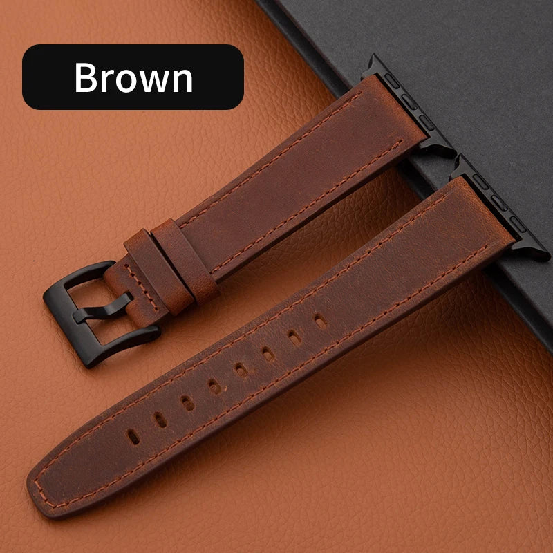 Leather band For Apple Watch band 49mm 44mm 45mm 42mm 40mm 46mm 38mm 41mm Crazy Horse Style band Apple Watch Ultra Series 10 9 8 7 SE 6 5