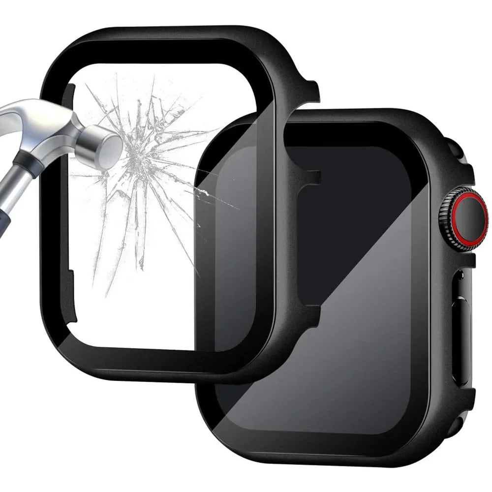 Metal Case + Tempered Film glass for Apple Watch 45mm 41mm 40mm 44mm 38mm 42mm Cover Apple Watch 9 8 7 6 5 4 3 SE Protective Case