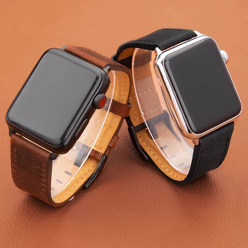 Leather band For Apple Watch band 49mm 44mm 45mm 42mm 40mm 46mm 38mm 41mm Crazy Horse Style band Apple Watch Ultra Series 10 9 8 7 SE 6 5