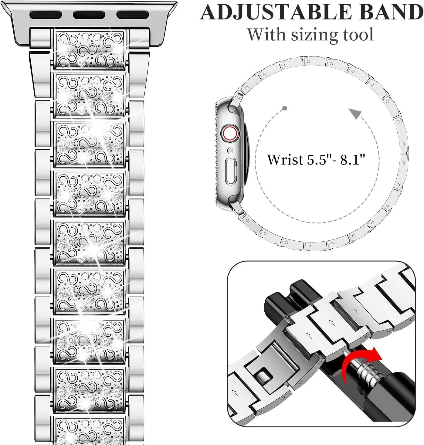 Bling band+Case for Apple Watch band 40mm 44mm 41mm 45mm 42mm 46mm Women Jewelry Diamond metal band Apple Watch SE 6 7 8 9 10