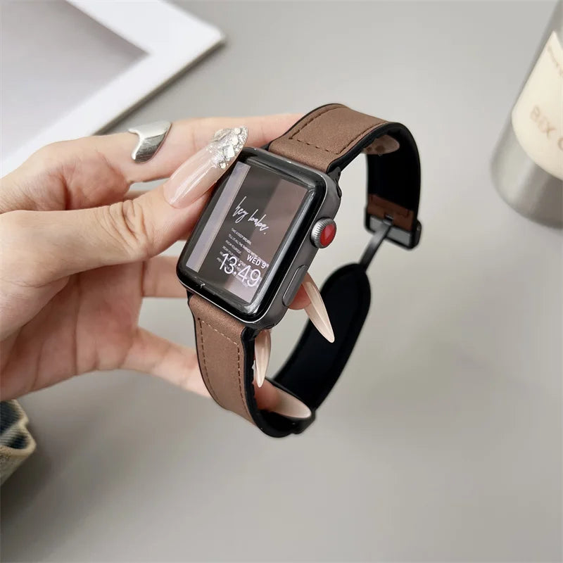 band For Apple Watch 11 46mm 42mm 44mm 40mm 41mm 45mm Magnetic Buckle Crazy Horse Leather+Silicone band serie 10 9 8 7 6 se Ultra 3 2