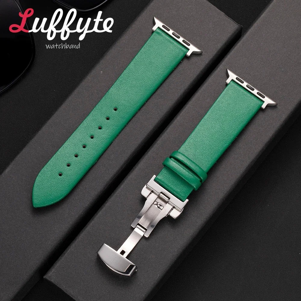 Ultra thin Leather band For Apple Watch 1 10 Ultra SE 2 WristBand with Butterfly Buckle For Apple Watch 38mm 40mm 41mm 42mm 44mm 45mm 46mm 4