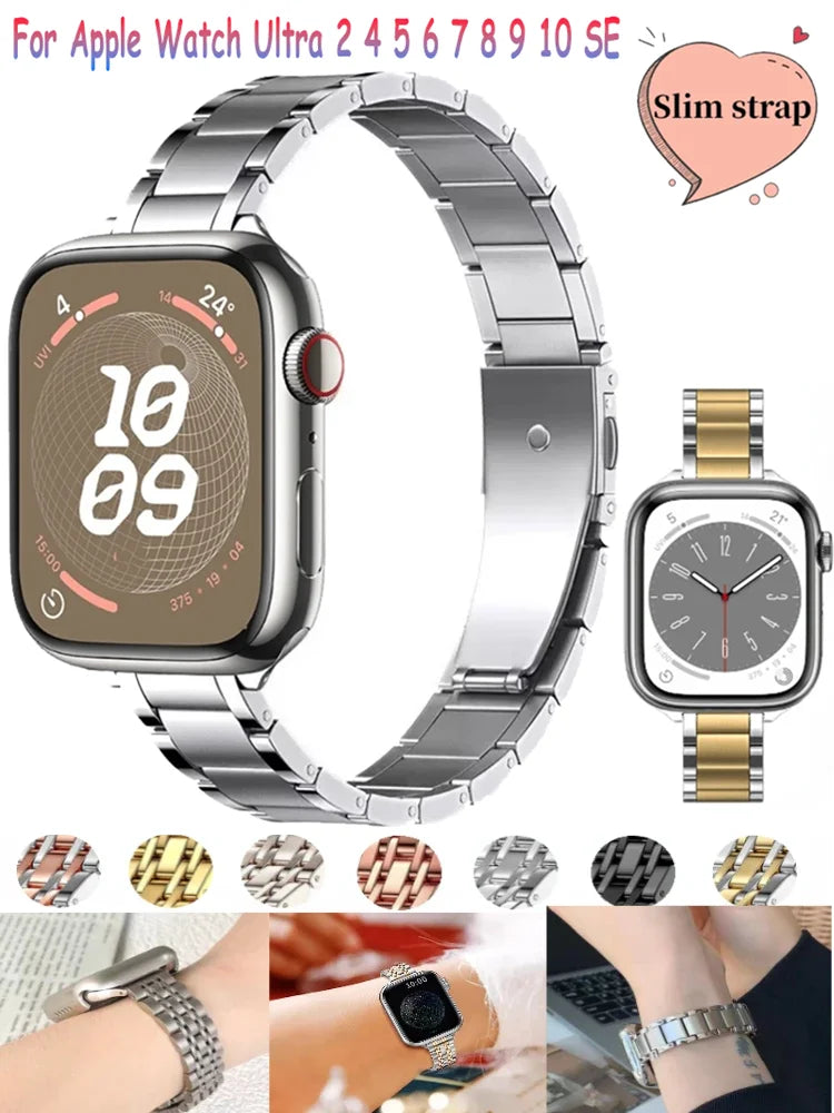 Metal Slim band For Apple Watch 10 9 8 7 41mm 42mm 46mm 45mm Women Stainless Steel band Apple Watch Ultra 2 49mm 6 5 4 SE 44mm 40mm