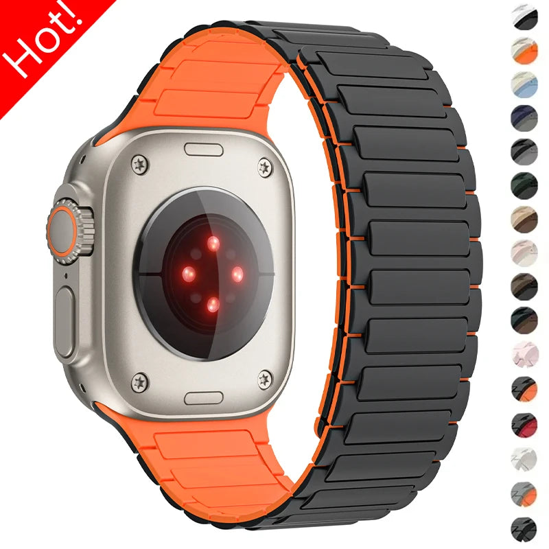 Silicone band for Apple Watch band Ultra 3 2 49mm 46mm 45mm 44mm 41mm 42mm Magnetic band for Apple Watch Series 11 10 9 8 7 6 SE 5