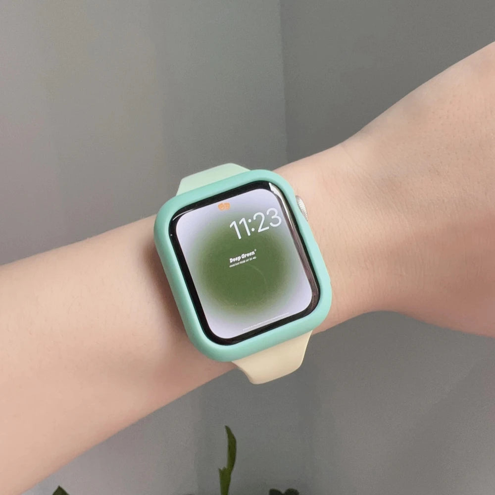 2pack silicone band +case set for Apple Watch Correa s11 women Sport 38mm 40mm 41mm 42mm 44mm 45mm 49mm for Apple Watch Series band