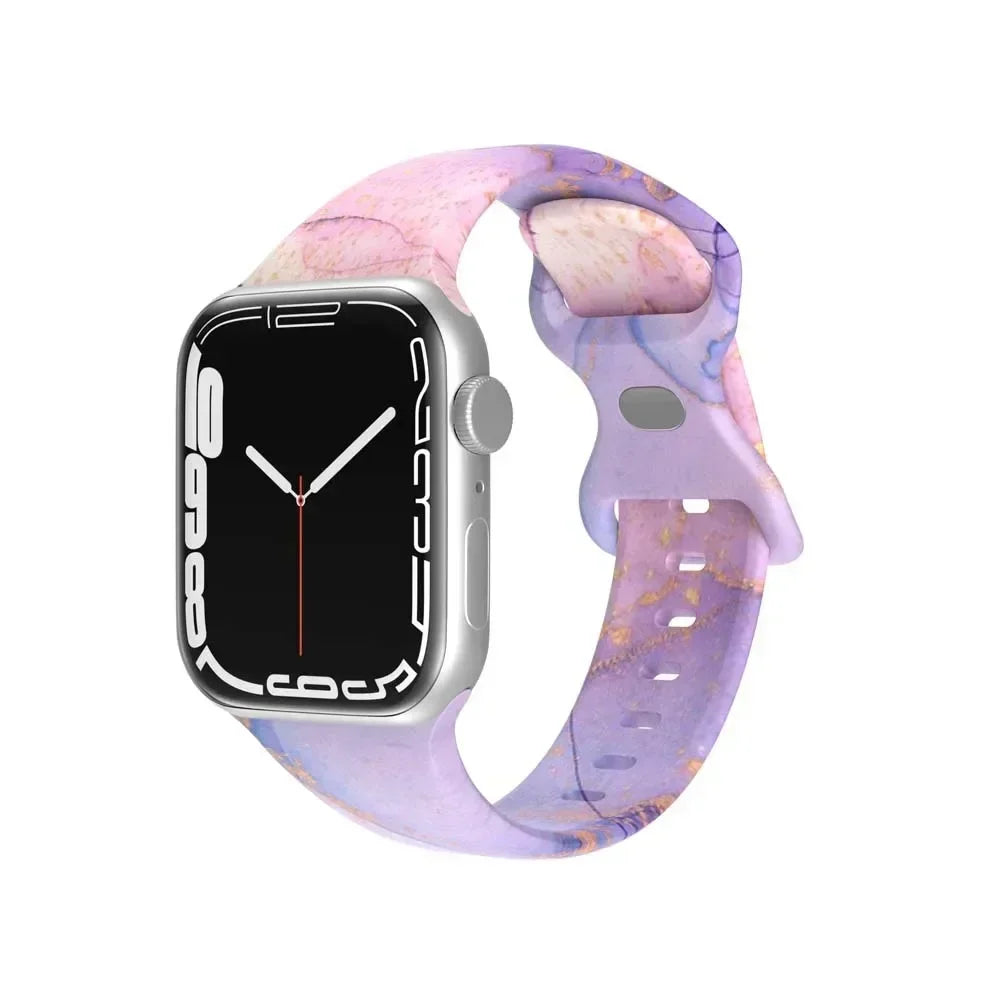 Printed Floral band For Apple Watch Ultra band 49mm 41mm 40mm 38mm 45mm 44mm 42mm Silicone band Apple Watch Series 9 8 7 SE 6 5 4 3