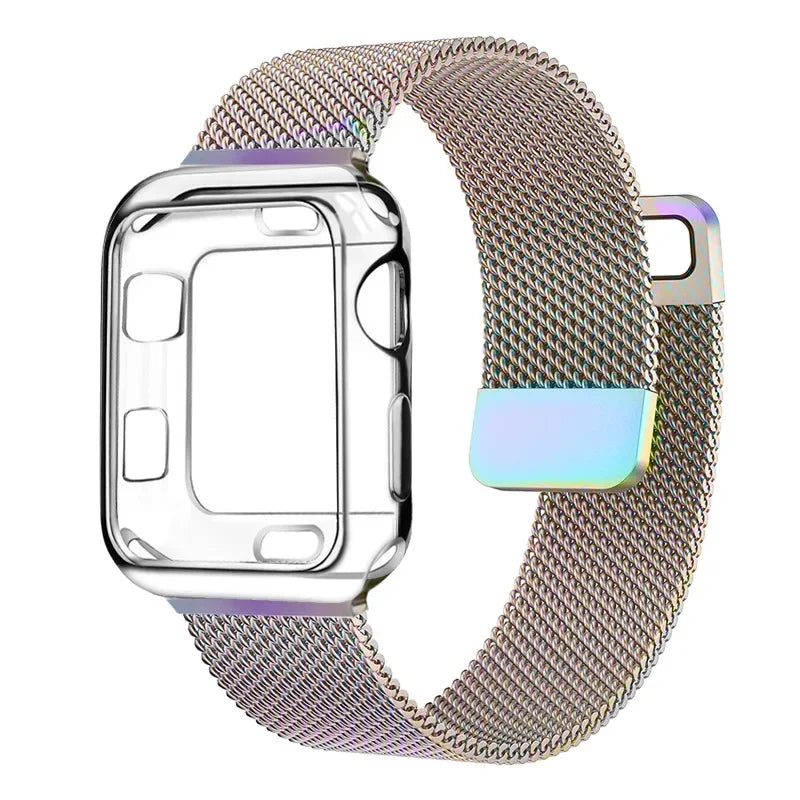 Milanese Case+band for Apple Watch band 10 9 8 7 6 SE 5 46mm 49mm 41mm 40mm 44mm 42mm watch band For Apple Watch Series 9 Correa 45mm