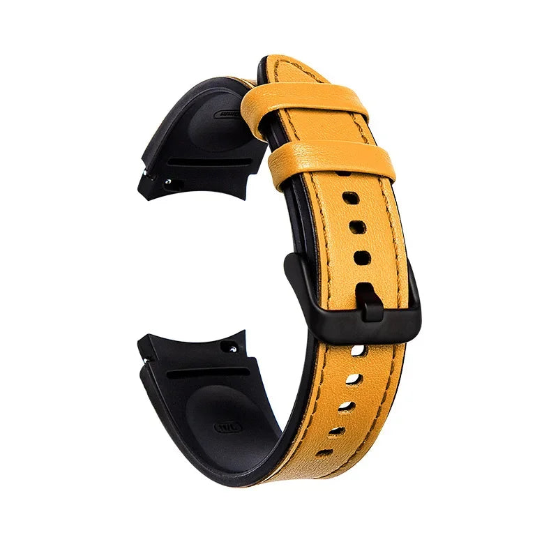 No Gaps Leather Strap for Samsung Galaxy Watch 7 6 5 4 40mm 44mm 6 4Classic 43mm 47mm Silicone Band for Galaxy Watch 5Pro 45mm