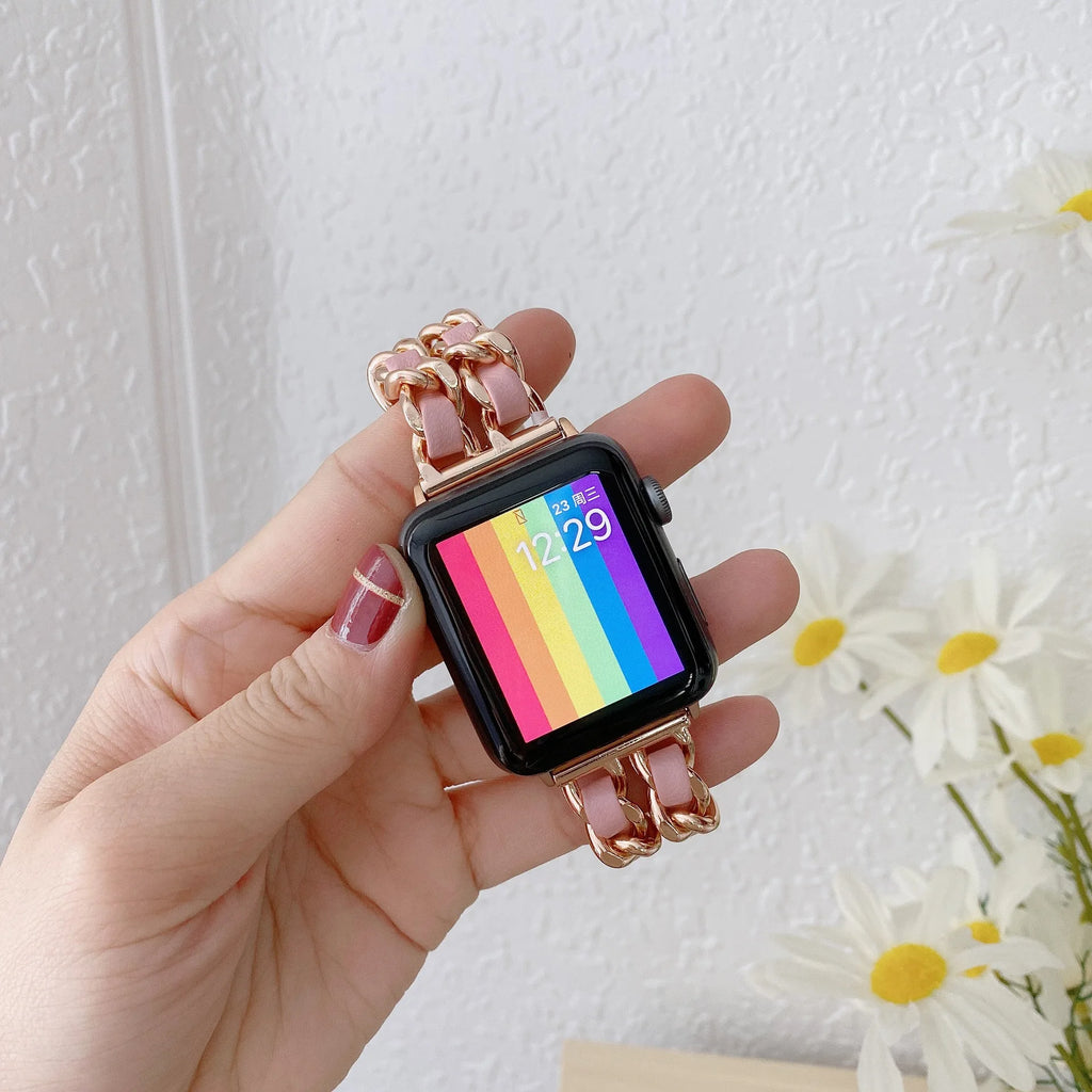 Women metal band for Apple Watch band 10 9 8 Ultra 46mm 42mm 49mm 7 SE 6 5 41mm 45mm 44mm 40mm Lady Gold Steel band Wristband