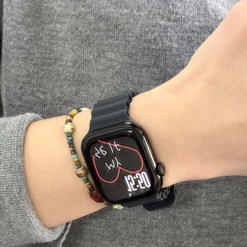 Bands For Apple Watch 10 Ultra 2 3 49mm 45mm 41mm 44mm Silicone Ocean band Apple Watch Series 11 9 8 7 6 5 4 SE 3 46mm 42mm