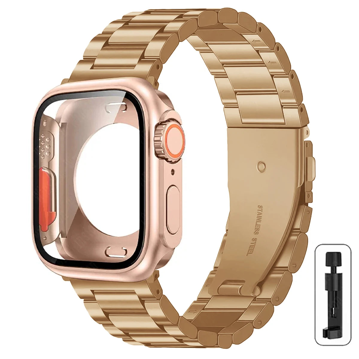 Change to Ultra Case+Band For Apple Watch 46mm 44mm 41mm 45mm metal Stainless Steel band for Apple Watch Series Series11 10 9 8 7 6 SE 5