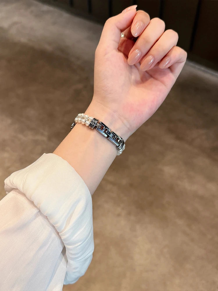 Luxury Pearl band For Apple Watch Ultra 10 9 8 7 6 5 4 Glossy metal band For Apple Watch 40mm 41mm 42mm 44mm 45mm 46mm 49mm