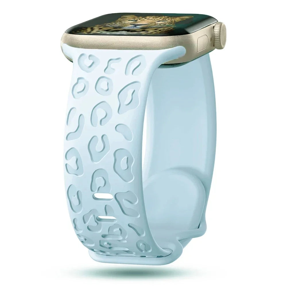 Engraved band For Apple Watch Ultra 3 2 1 49mm 41mm 45mm 40mm 44mm 42mm 46mm Silicone Leopard band Series 11 10 9 8 7 6 5 4 band