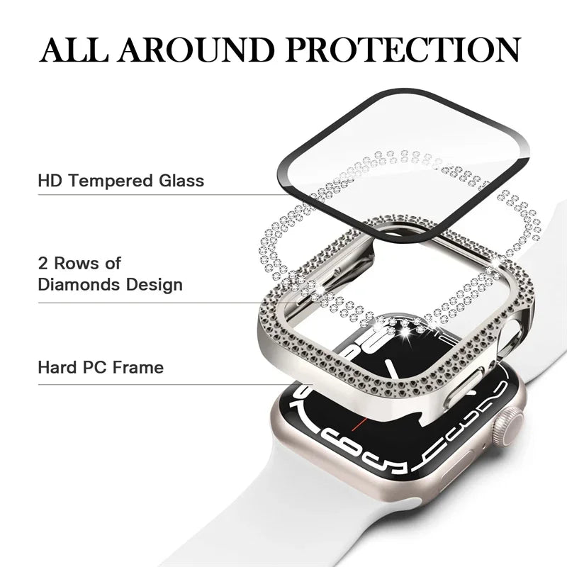 Diamond case+band For Apple Watch band 45mm 40mm 44mm 41mm 38mm 42mm 44mm metal Belt Apple Watch Series 9 8 7 SE 6 5 Women band