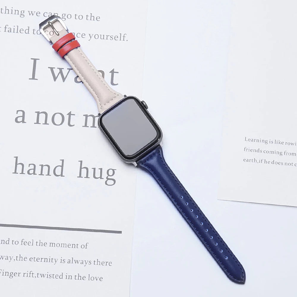 Slim Leather band for Apple Watch band 44mm 45mm 41mm 40mm 38mm wrist women band Apple Watch serie 9 8 7 6 5 4 3 SE Ultra 2 49mm