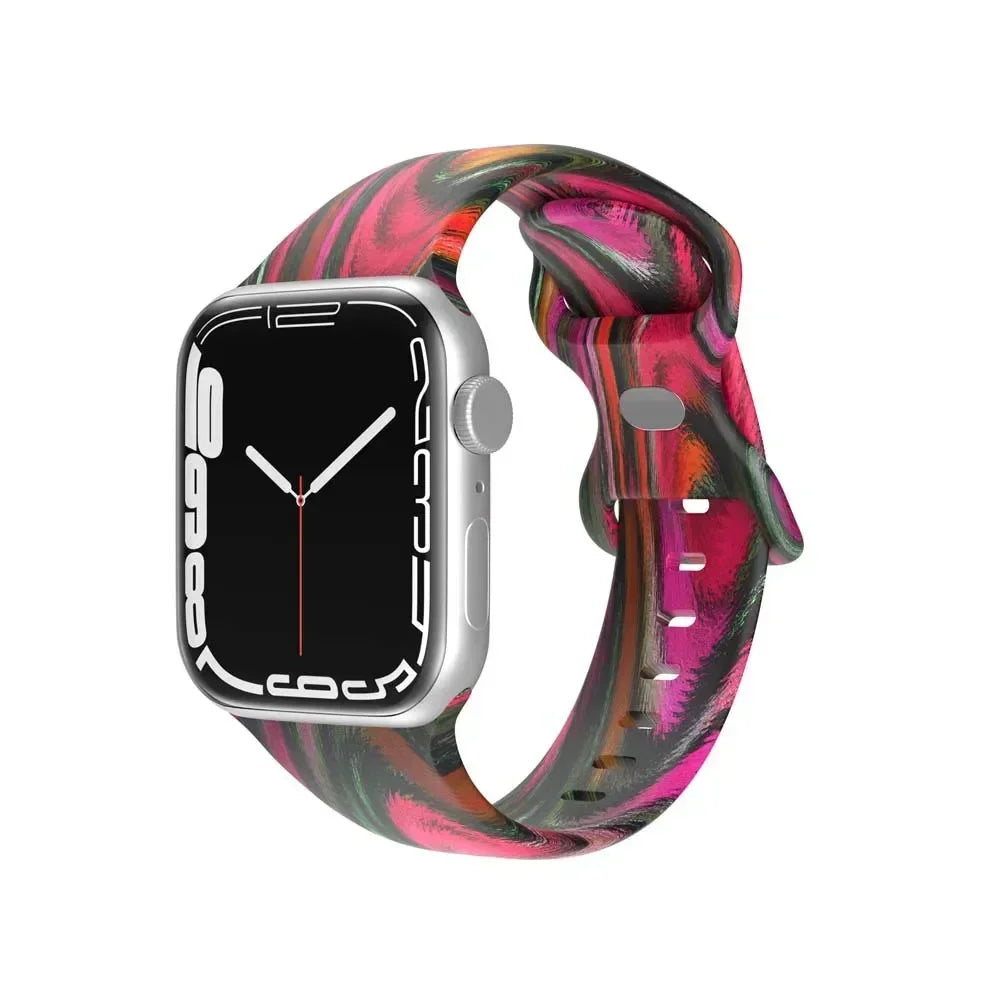 Printed Floral band For Apple Watch Ultra band 49mm 41mm 40mm 38mm 45mm 44mm 42mm Silicone band Apple Watch Series 9 8 7 SE 6 5 4 3