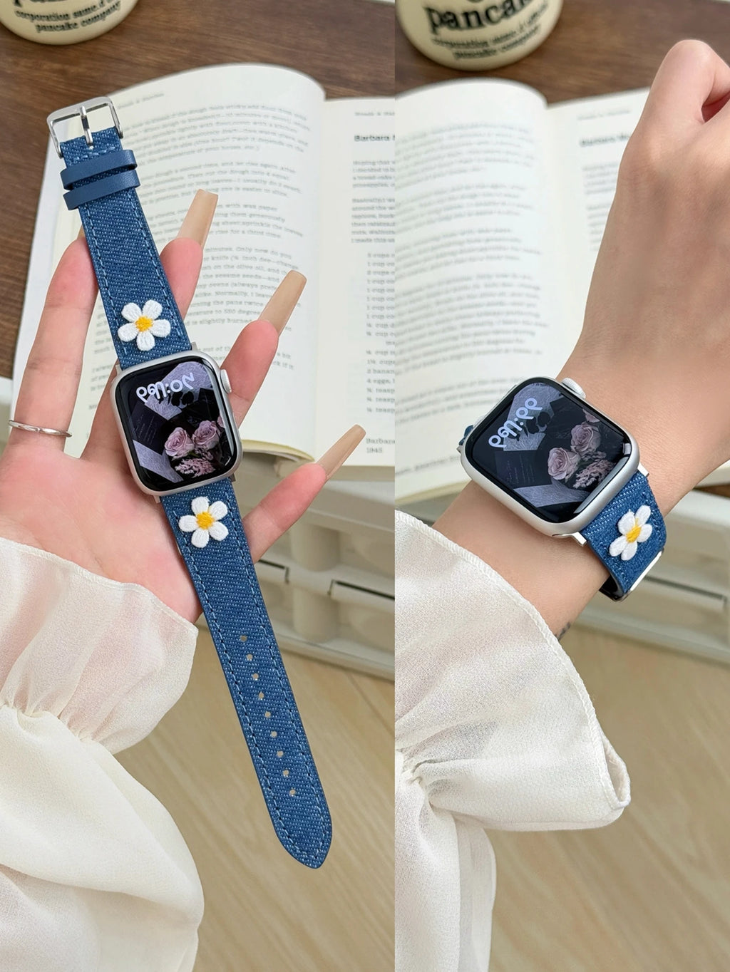 Flower Cloth Leather loop For Apple Watch band women Series Ultra 11 10 9 8 7 6 38mm 40mm 41mm 42mm 44mm 45mm 46mm band