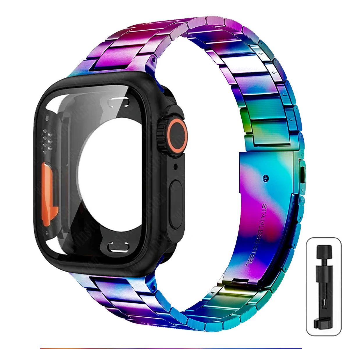 Change to Ultra Case+Band For Apple Watch 46mm 44mm 41mm 45mm metal Stainless Steel band for Apple Watch Series Series11 10 9 8 7 6 SE 5